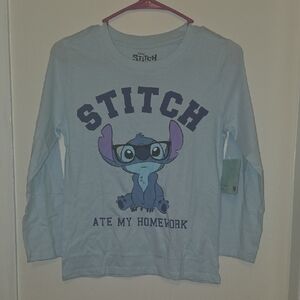 Disney Stitch Kids Long Sleeve Tee - Light Blue and Purple